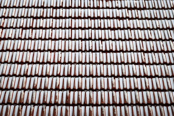 Snö dammat röda tegeltak — Stockfoto