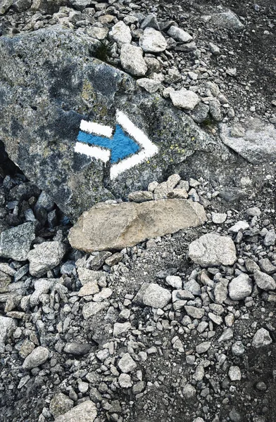 Taş kaldırım üzerindeki mavi turizm oku