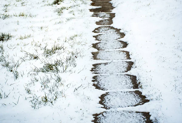 Sazonal Natureza Fundo Neve Coberta Passarela Com Neve — Fotografia de Stock