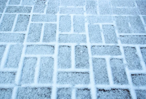Tło Śnieg Pokrywa Bloki Nawierzchni Blokady — Zdjęcie stockowe
