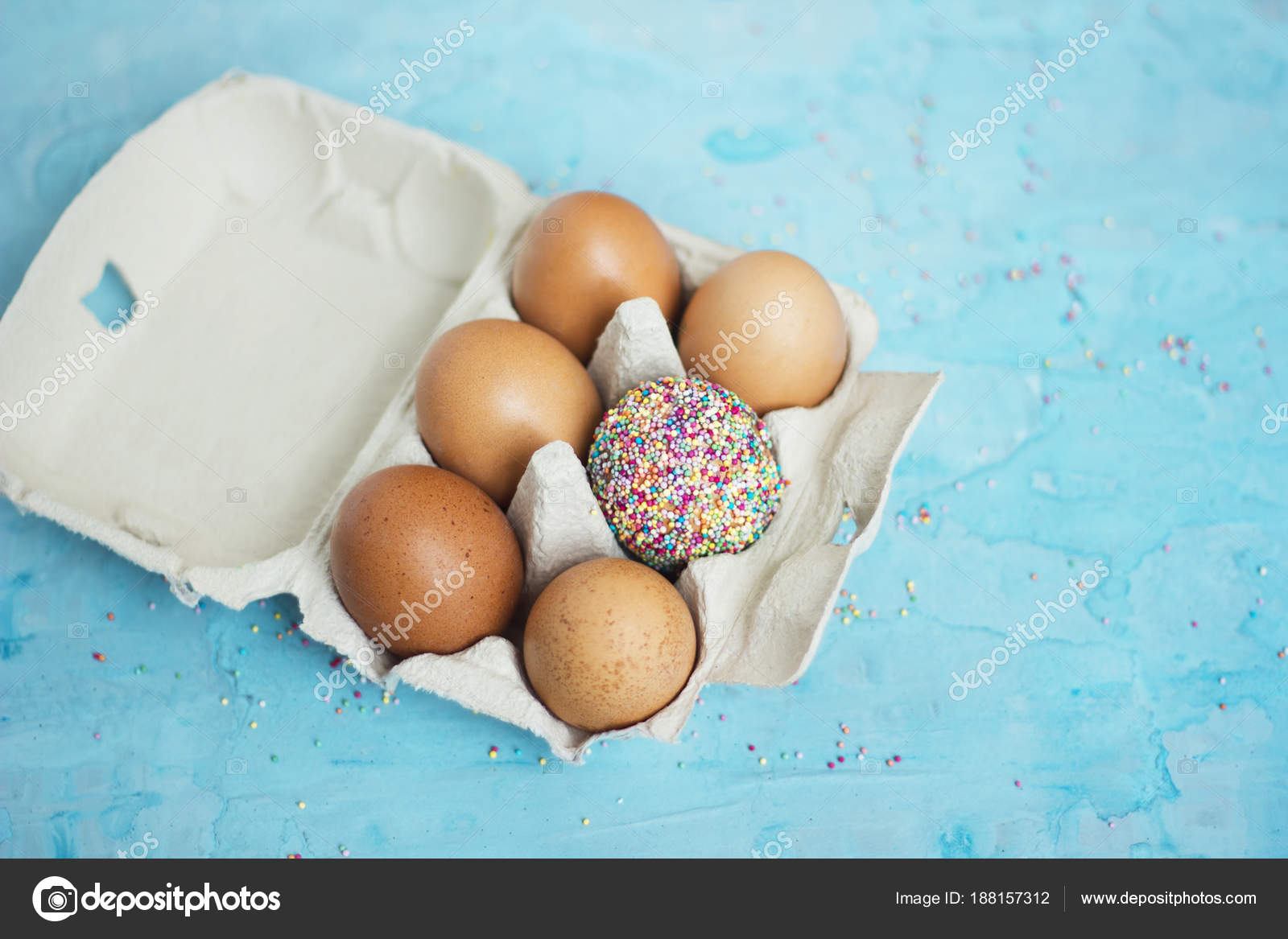 Decorated One Egg Other Natural Eggs Tray Easter Theme Stock