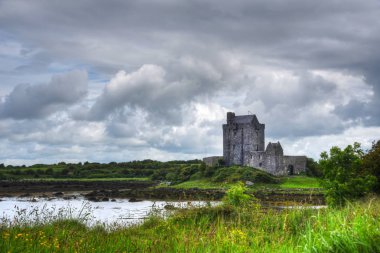 KINVARA, COUNTY GALway, IRELAND - 4 Haziran 2017 Dunguaire Kalesi 'nin kalıntıları.