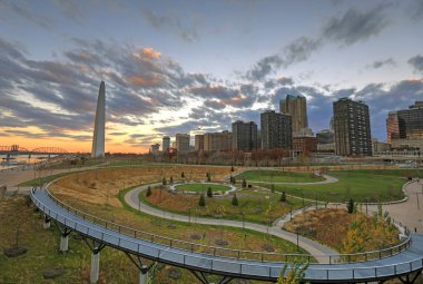 St. Louis, Missouri Skyline and the Gateway Arch from Eads Bridge. clipart