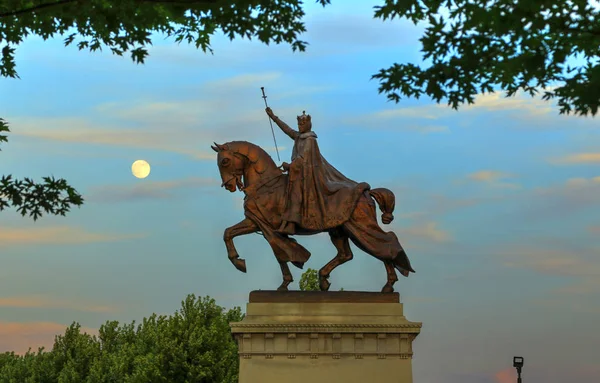 Sunset Apotheosis Louis Statue King Louis France Namesake Louis Missouri — Stock Photo, Image