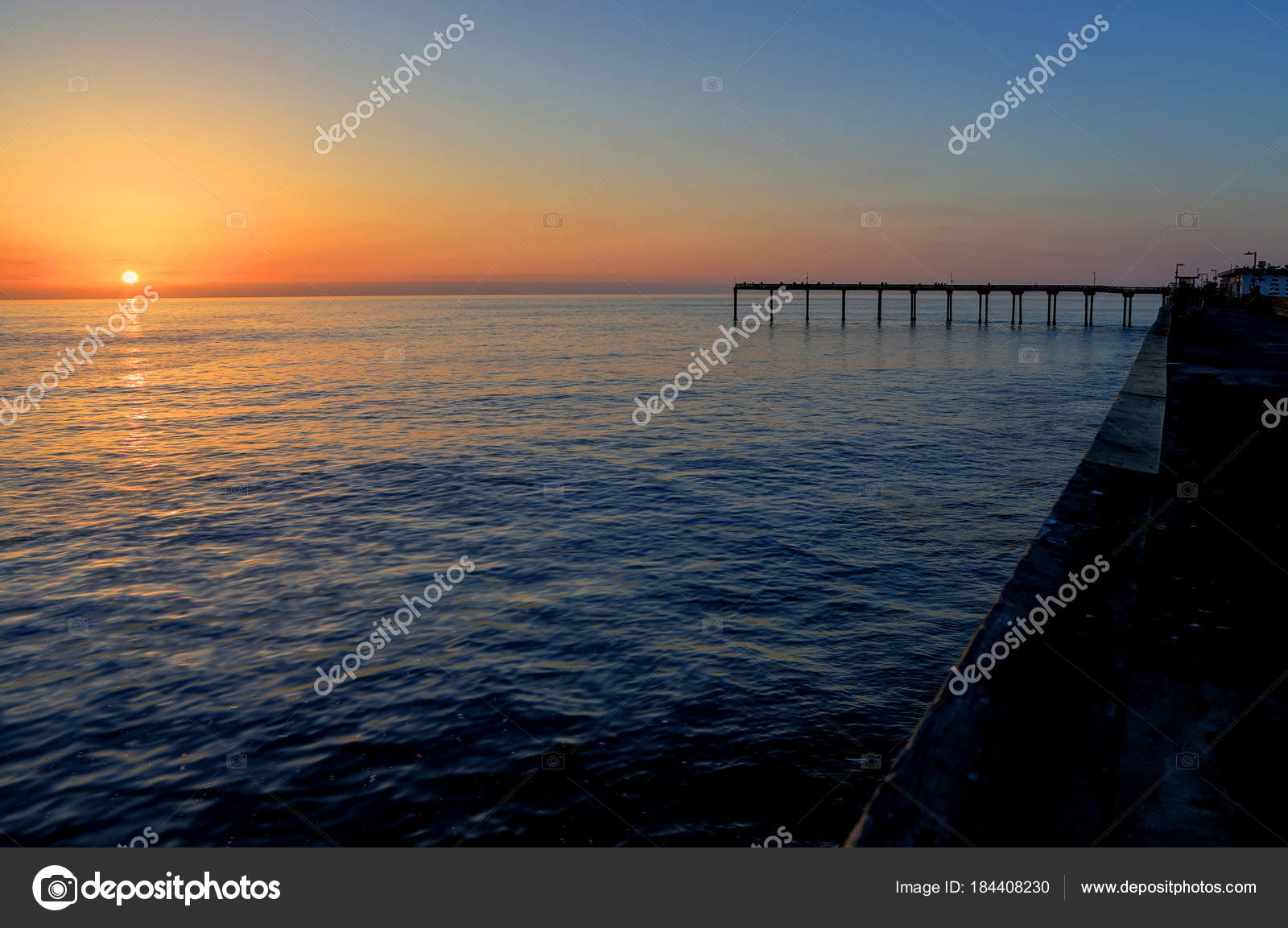 Sunset Ocean Beach Pier San Diego California Stock Photo