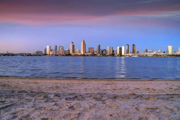 Tramonto Sullo Skyline San Diego Attraverso Baia San Diego Coronado — Foto Stock