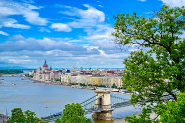 A view of Budapest, Hungary along the Danube River from Fisherman's Bastion. clipart