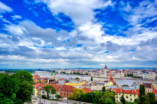 A view of Budapest, Hungary along the Danube River from Fisherman's Bastion.