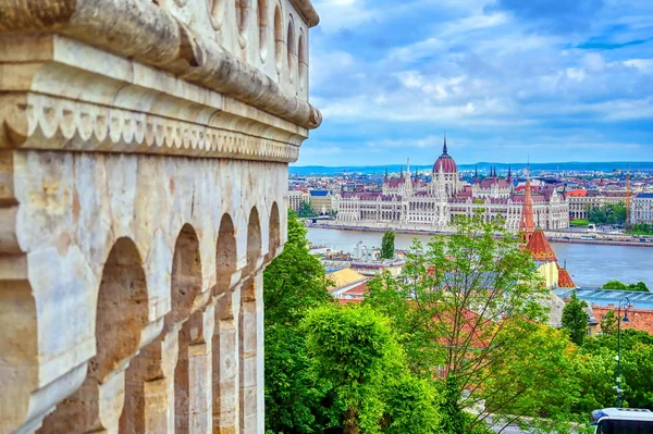 Uitzicht Boedapest Hongarije Langs Donau Vanaf Fisherman Bastion — Stockfoto