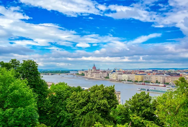 Uitzicht Boedapest Hongarije Langs Donau Vanaf Fisherman Bastion — Stockfoto