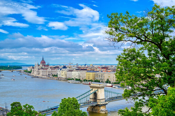 A view of Budapest, Hungary along the Danube River from Fisherman's Bastion.