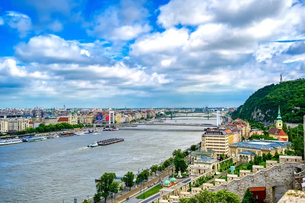 Veduta Budapest Ungheria Lungo Danubio Dal Bastione Dei Pescatori — Foto Stock