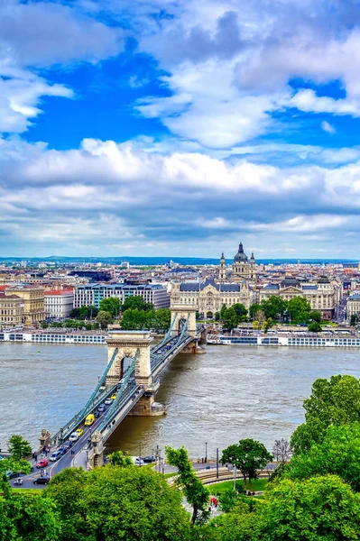 Цепной Мост Через Дунай Будапеште Венгрия — стоковое фото