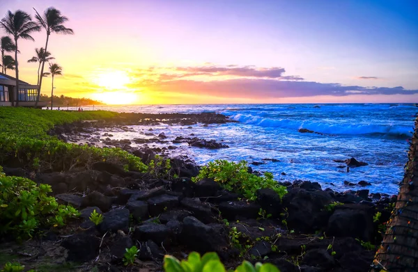 Salida Del Sol Sobre Costa Kauai Hawai —  Fotos de Stock