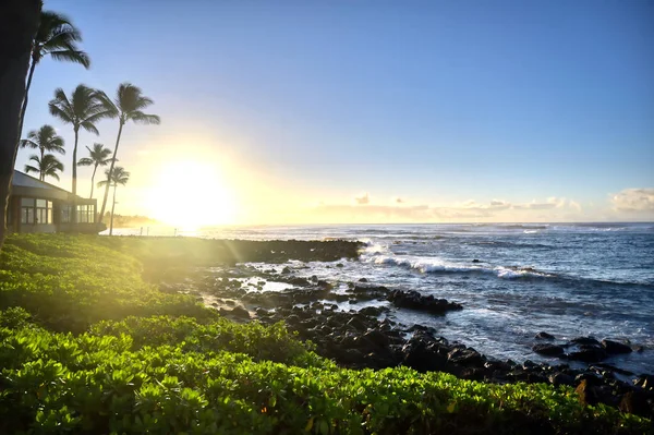 Der Sonnenaufgang Über Dem Strand Kauai Hawaii — Stockfoto