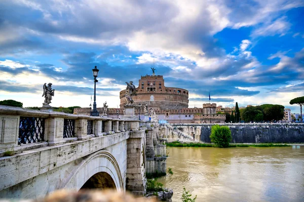 Castel Sant Angelo Angelo Bridge Located Tiber River Rome Italy — стоковое фото