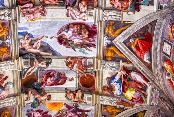 Vatican City, Vatican - May 31, 2019 - Ceiling of the Sistine chapel located in the Vatican.