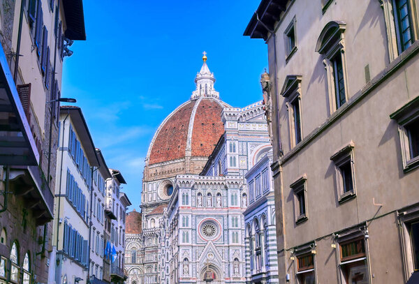 A daytime view of the Florence Cathedral located in Florence, Italy.