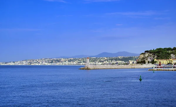 Faro Del Porto Nizza Sul Mar Mediterraneo Nizza Francia Lungo — Foto Stock