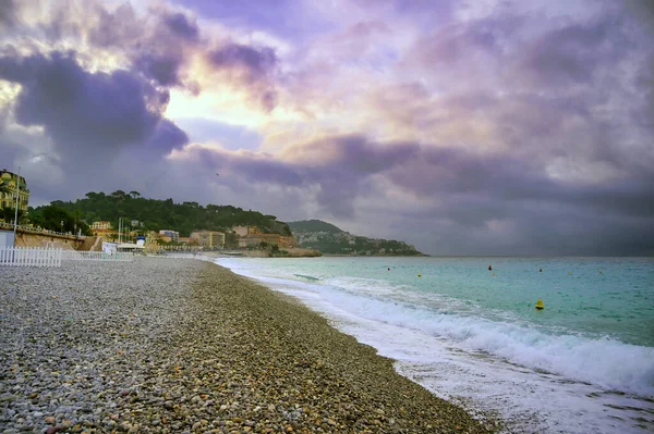 Promenade Des Anglais Mediterranean Sea Στη Νίκαια Της Γαλλίας Κατά — Φωτογραφία Αρχείου