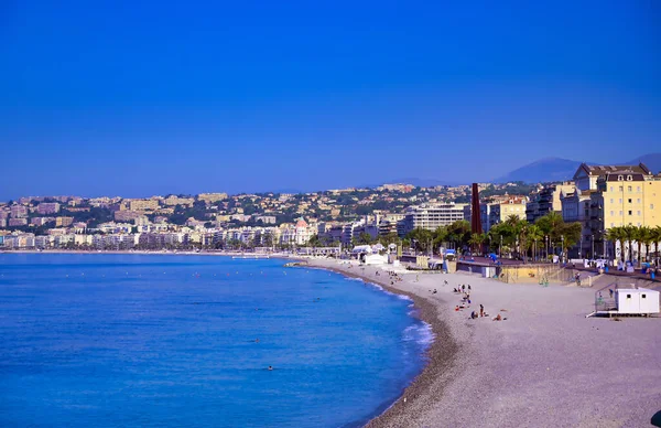 Promenada Anglików Nad Morzem Śródziemnym Nicei Francja Wzdłuż Riwiery Francuskiej — Zdjęcie stockowe