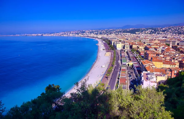 Promenada Anglików Nad Morzem Śródziemnym Nicei Francja Wzdłuż Riwiery Francuskiej — Zdjęcie stockowe