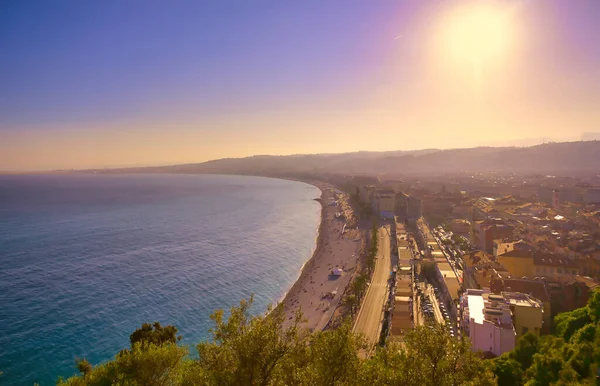 Promenade Des Anglais Mar Mediterráneo Niza Francia Largo Riviera Francesa —  Fotos de Stock