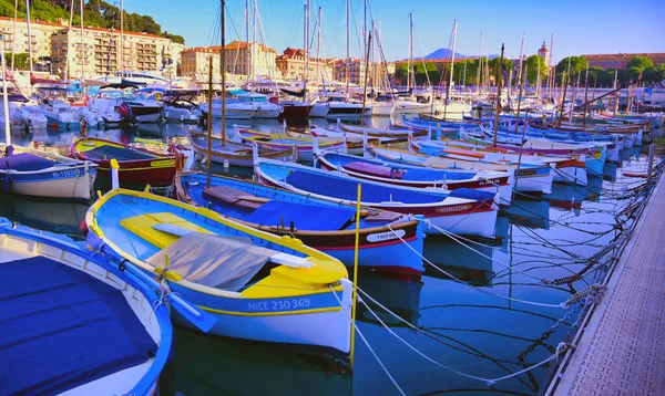Nice França Junho 2019 Barcos Pesca Atracados Porto Longo Riviera — Fotografia de Stock