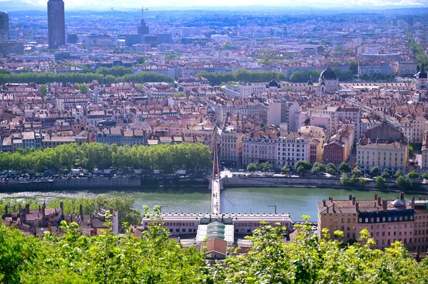 Letecký Pohled Lyon Francie Slunečného Dne Kopce Fourviere — Stock fotografie