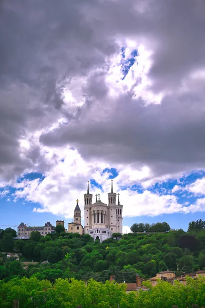 Basilica Notre Dame Fourviere Overlooking Lyon France Saone River — Stock Photo, Image