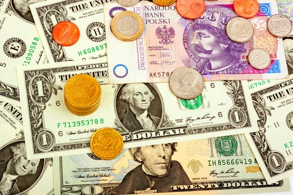 Foreign Currency closeup of money International currencies — Stock Photo, Image