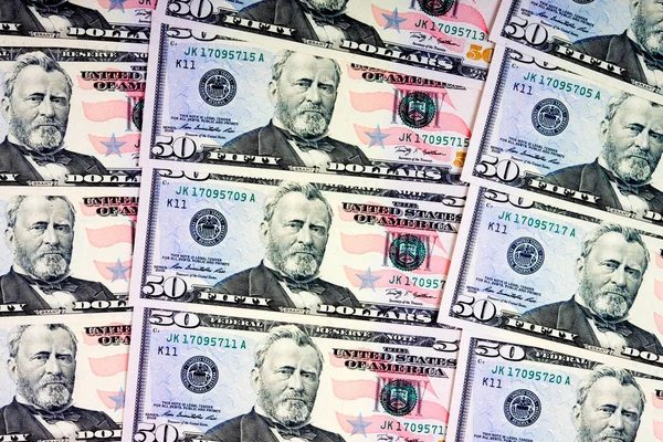 Pięćdziesiąt Dolarów Banknotów Tło Waluta Usa — Zdjęcie stockowe