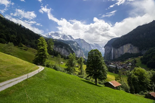Vale Lauterbrunnen Cascata Staubbach Suíça Alpes — Fotografia de Stock