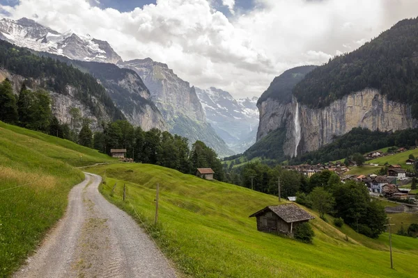 Valle Lauterbrunnen Cascada Staubbach Suiza Los Alpes —  Fotos de Stock