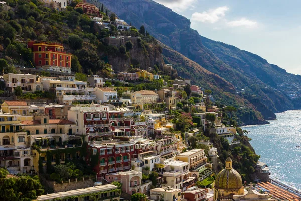 Plaj Sokakları Amalfi Coast Talya Positano Daki Tepede Renkli Evleri — Stok fotoğraf