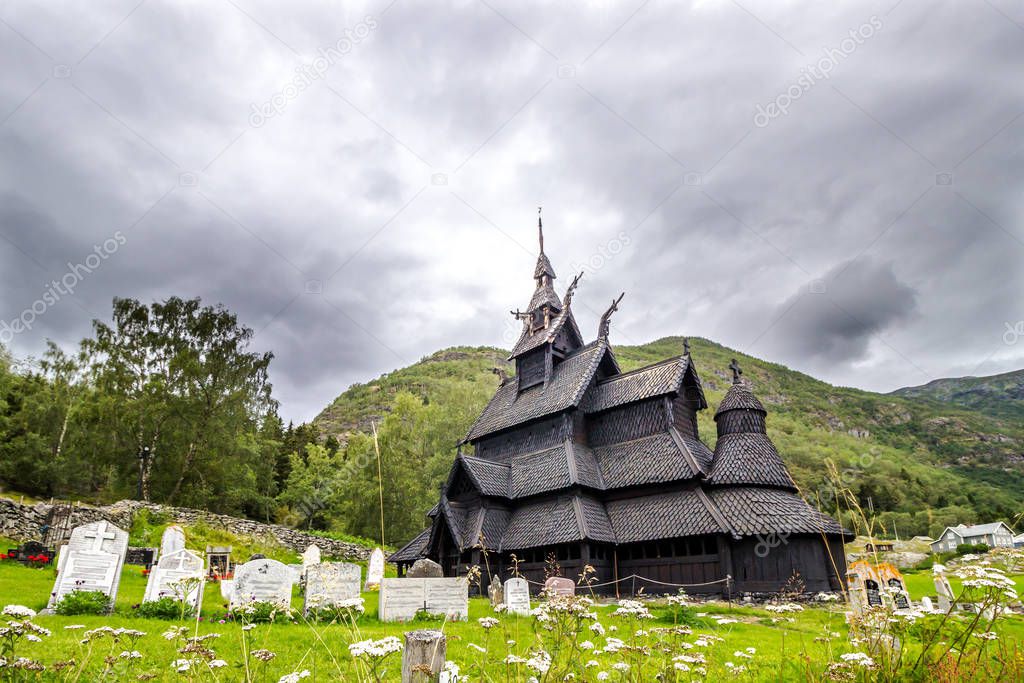 old church and cemetery in Borgund in Norway
