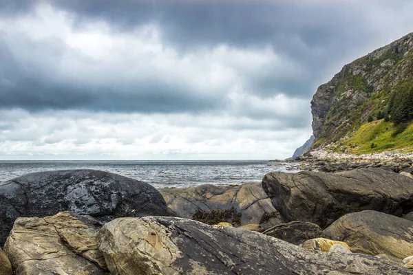 Mountains Rocks Sea Rainy Day Norway — Stock Photo, Image