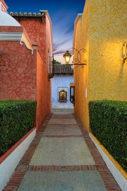 Canlı renkler ile Bahçe bir köşesindeki mimari detaylar