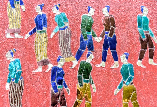 Renkli cam mozaik bir Budist karmaşık, Luang Prabang içinde