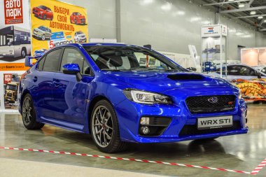 Moskova - Ağustos 2016: Subaru Impreza Wrx STI üzerinde 20 Ağustos 2016 yılında Moskova, Rusya Mias Moskova Uluslararası Otomobil salonunda sunulan