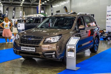 Moskova - Ağustos 2016: 20 Ağustos 2016 yılında Moskova, Rusya Mias Moskova Uluslararası Otomobil salonunda sunulan Subaru Forester