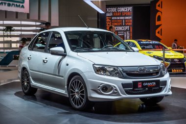 MOSCOW - AUG 2016: VAZ 2190 LADA Granta Sport presented at MIAS Moscow International Automobile Salon on August 20, 2016 in Moscow, Russia clipart