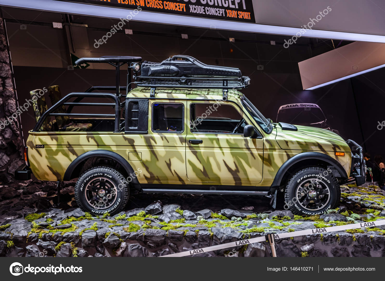 MOSCOW - AUG 2016: VAZ-2329 LADA 4x4 Pickup presented at MIAS Moscow International Automobile Salon on August 20, 2016 in Moscow, Russia.