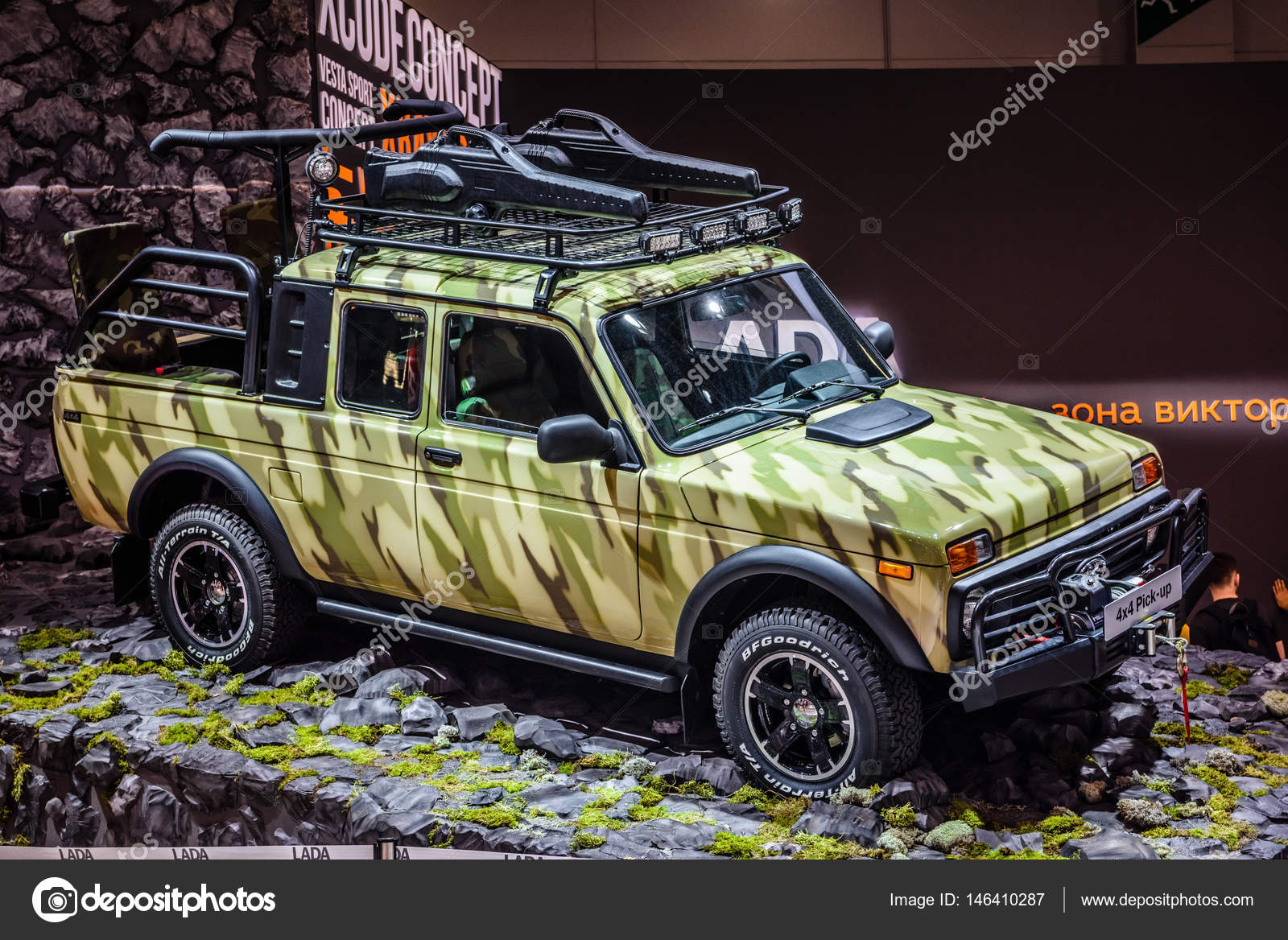MOSCOW - AUG 2016: VAZ-2329 LADA 4x4 Pickup presented at MIAS Moscow International Automobile Salon on August 20, 2016 in Moscow, Russia.