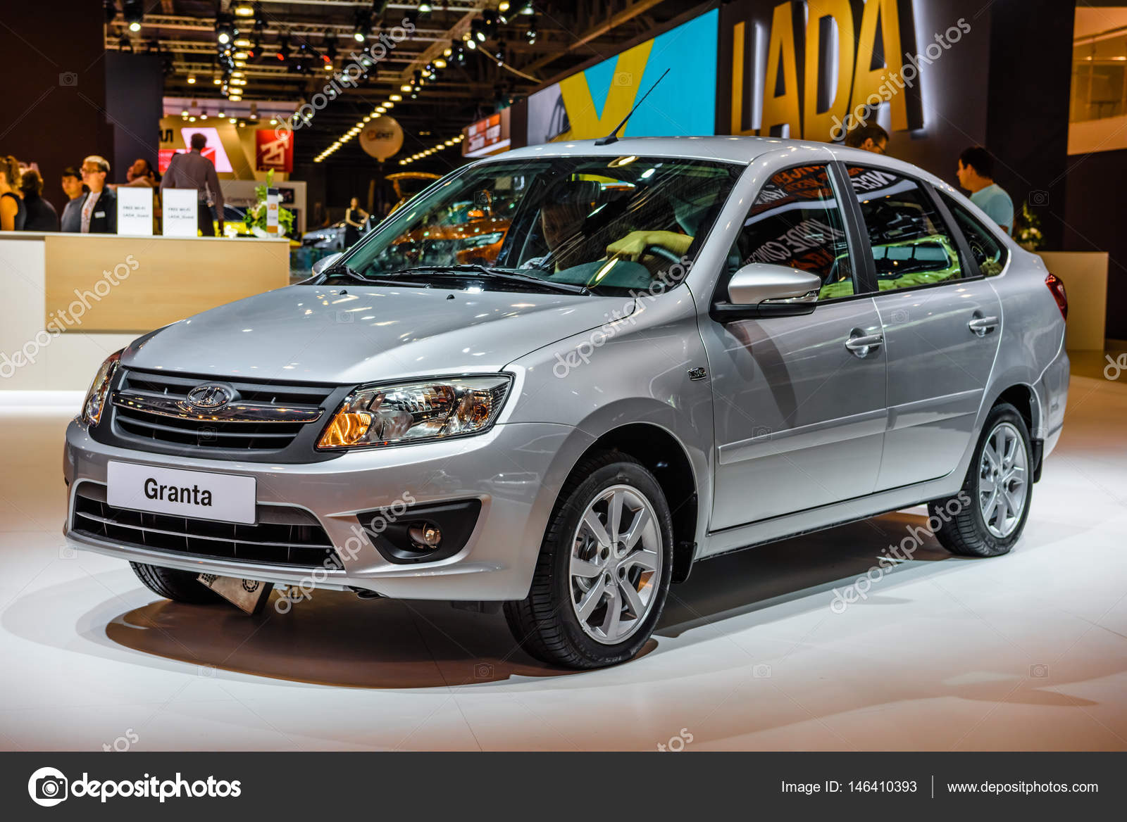 MOSCOW - AUG 2016: VAZ 2191 LADA Granta presented at MIAS Moscow International Automobile Salon