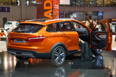MOSCOW - AUG 2016: VAZ LADA Vesta Cross Concept presented at MIAS Moscow International Automobile Salon on August 20, 2016 in Moscow, Russia clipart