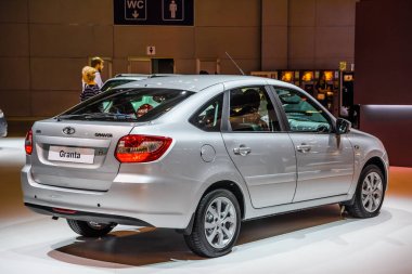 Moskova - Ağustos 2016: 20 Ağustos 2016 yılında Moskova, Rusya Mias Moskova Uluslararası Otomobil salonunda sunulan Vaz 2191 Lada Granta