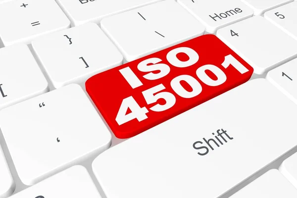 Knappen "iso 45001" på 3d tangentbord (hälsa och säkerhet) — Stockfoto