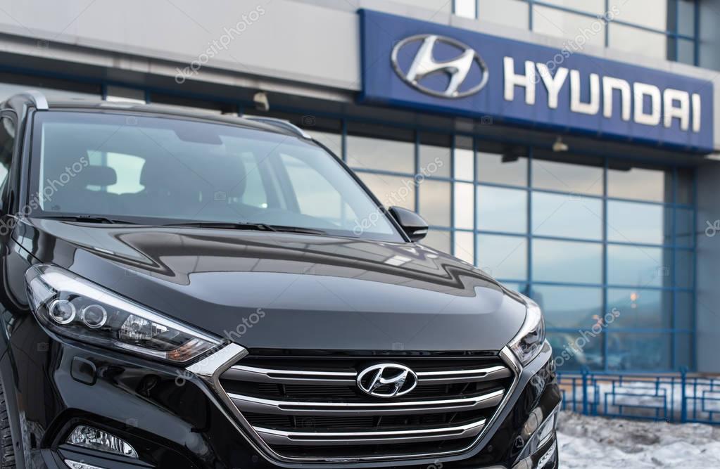 Novokuznetsk, Russia - Mart 30, 2017: Dealership Hyundai. Car Hyundai Tucson