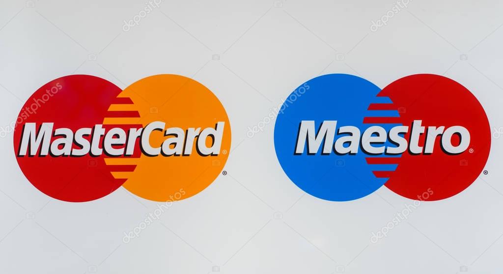 Novokuznetsk, Russia - may 17, 2016: Mastercard and Maestro logo printed on paper and placed on white background. MasterCard Worldwide is an American multinational financial services corporation.